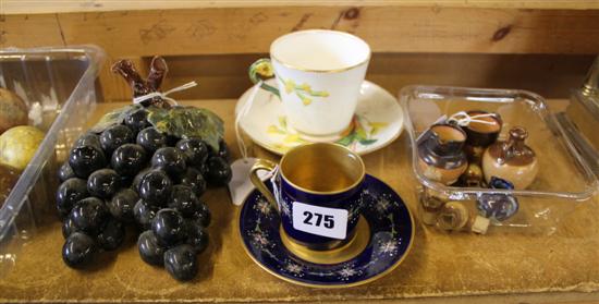 8 Doulton & other miniature stoneware items, cowslip cup & saucer, Limoges duo, marble eggs & sundries